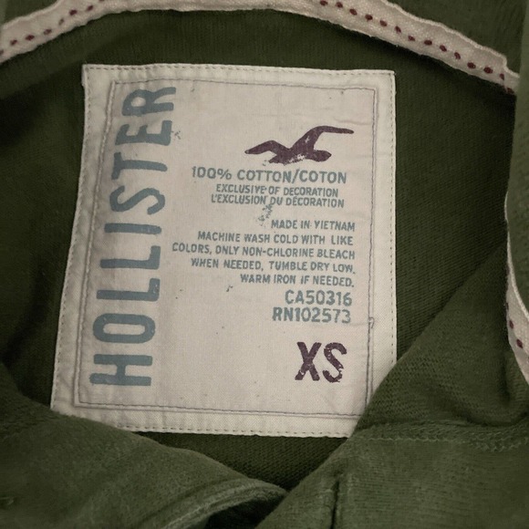 Hollister Pullover Sweatshirt Olive Army Green XS 1/4 Button Kangaroo Pocket - Picture 3 of 7